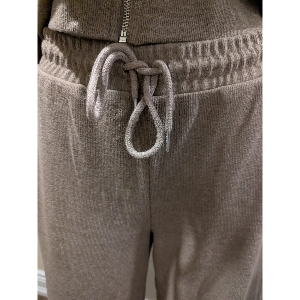 Zara Lounge Pants Beige Taupe Wide Leg Women's Size S Elastic Drawstring Pockets - Picture 4 of 9